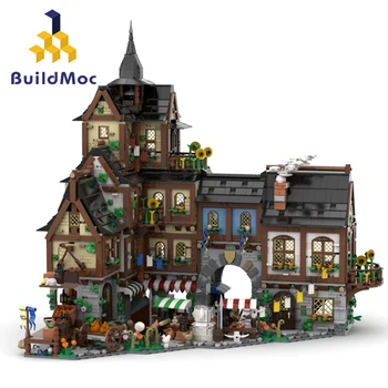 BuildMoc European Medieval Al Orașului Blocuri Set Retro Piață Castel Joc Casa De Cărămizi Jucarii Pentru Copii Cadou De Ziua De Nastere  0