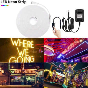 LED Neon Lumina Benzi 2835SMD DC12V Touch Dimmer Neon Flexibil Coarda Lumini Estompat Bandă Panglică pentru Acasă DIY Decorare cu Plug  10