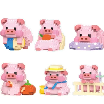 Mini Particule Mici de Porc Jurnal de Călătorie Model de Puzzle de Asamblare Porc Papusa Bloc Jucarii pentru Copii de Ziua Decorare DIY Cadouri  0