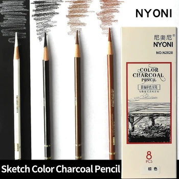 NYONI 8Pcs Schiță de Culoare, Cărbune de Lemn Creion Profesional Portret de Artă Schiță Desen Creion Gras Colorat de Artă  4