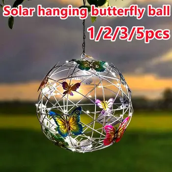 În Aer Liber Solare De Gradina Din Metal Ușor Acasă Decorative Veioza Pandantiv Fluture Impermeabil Fluture Cu Balonul Rotund De Lumină Țesut De Plasă  5